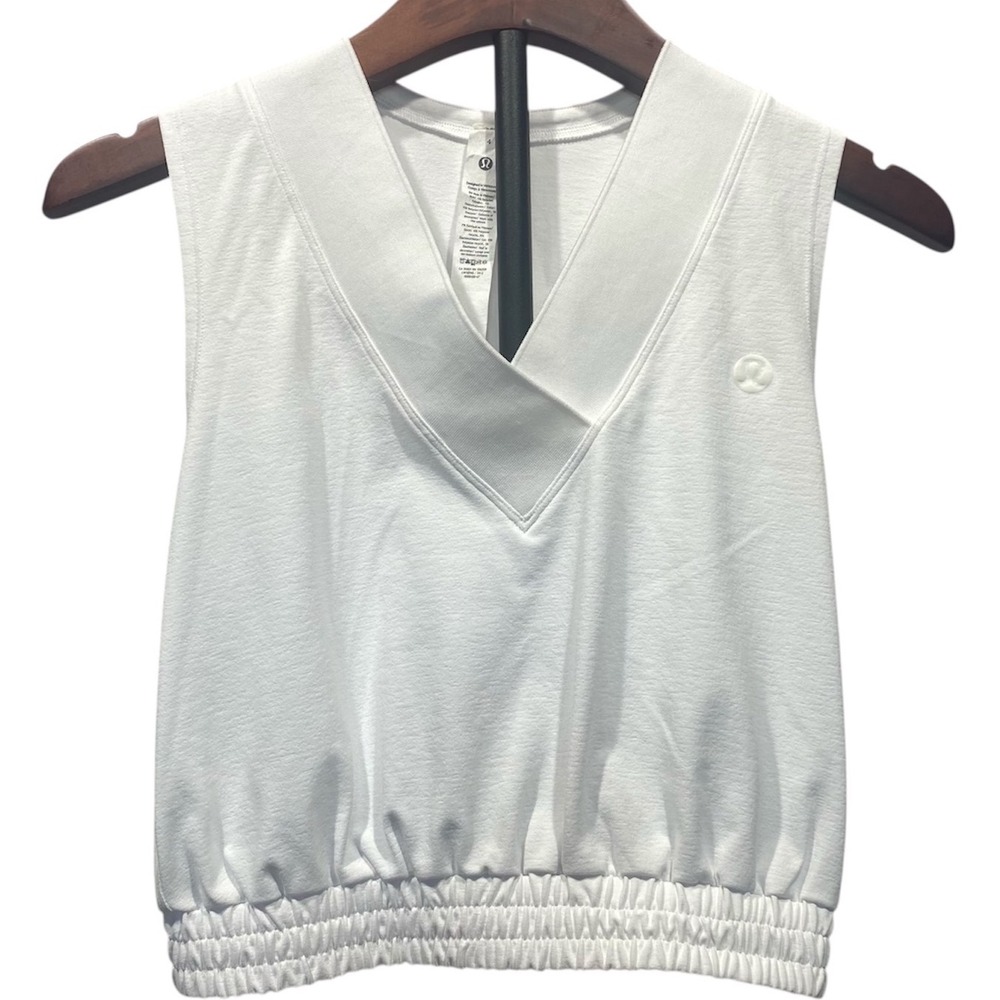 Lululemon Sleeveless V Neck Cropped Tank‎ Top White Athletic Athleisure Size 4